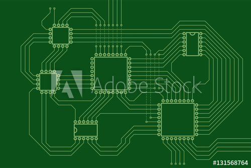 500x334 Pcb Wiring Scheme, Circuit Board On Green Background Vector