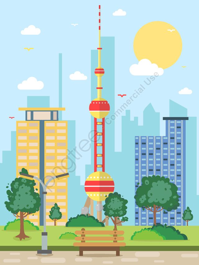 640x853 Vector Illustration Of Oriental Pearl Tower City Silhouette