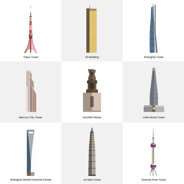 626x626 Illustration Collection Of Tourist Famous Landmarks Vector Free