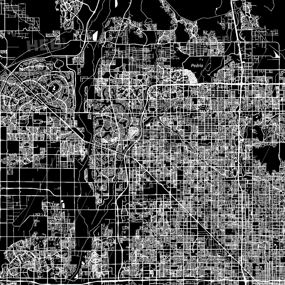 1000x1000 Peoria, Arizona, Downtown Map, Dark Hebstreits Sketches