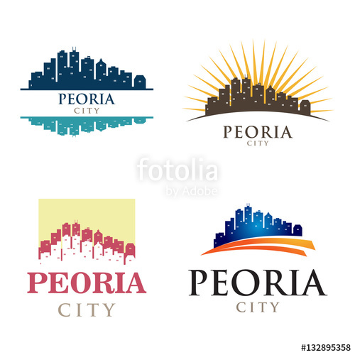 500x500 Peoria Illinois In Cityscape Skyline Silhouette Logo Stock Image