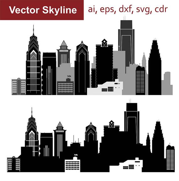 570x579 Philadelphia Skyline Pennsylvania City Vector Skyline Etsy