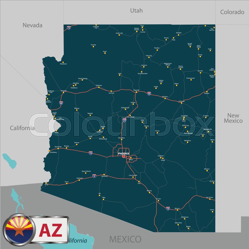 800x800 Vector Set Of Arizona State With Roads Stock Vector Colourbox