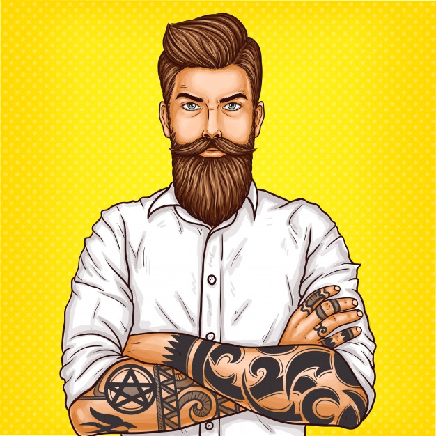 626x626 Vector Pop Art Illustration Of A Brutal Bearded Man, Macho