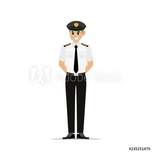 500x500 Man With Pilot Uniform Vector Illustration In Flat Color Design