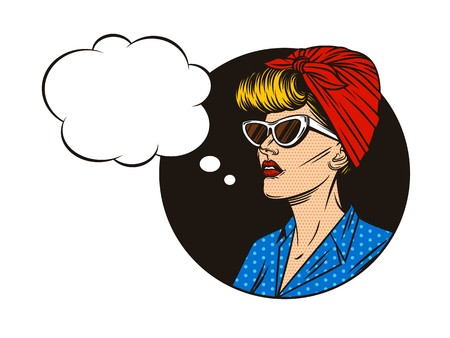 450x338 Vector Pin Up Girl With Speech Bubble Portrait Of Young Woman