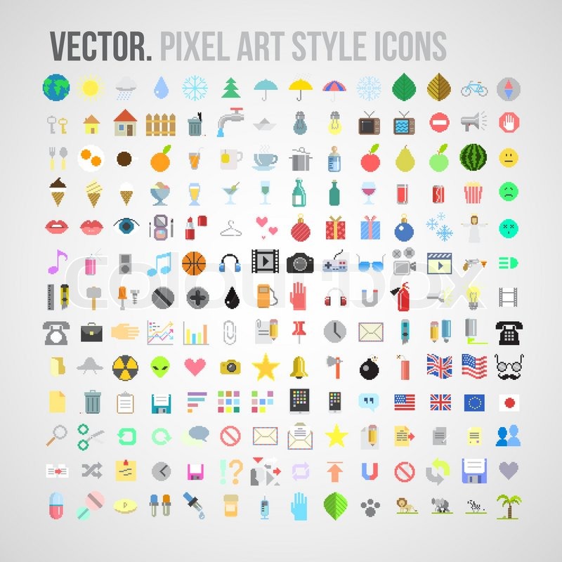 800x800 Vector Color Pixel Art Style Icons Set Stock Vector Colourbox