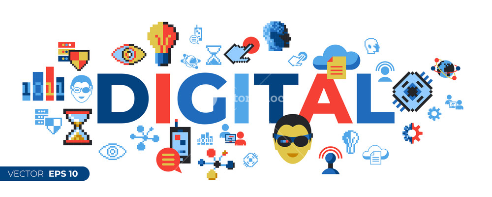 1000x400 Digital Vector Pixel Art Digital Technology And Network Icons Set