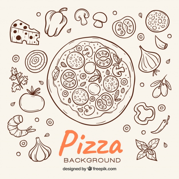 626x626 Pizza Sketch Background And Ingredients Vector Free Download