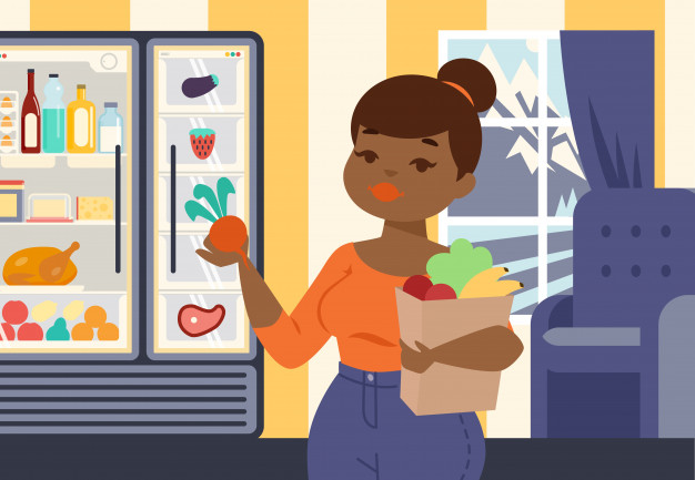 626x433 Plus Size Girl Holding Paper Bag With Organic Vegetables And Fruit