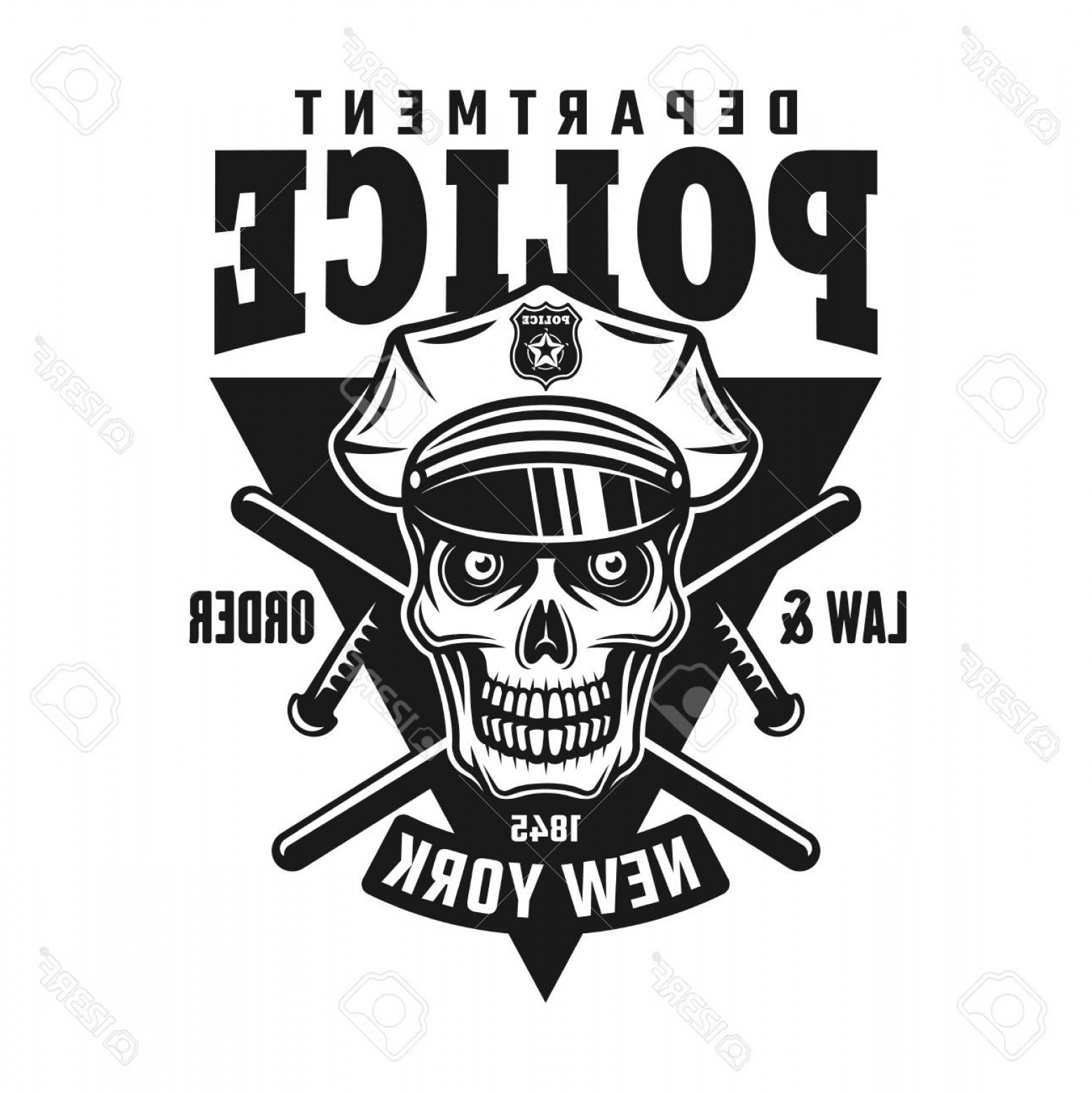 1558x1560 Photostock Vector Skull Of Policeman Two Crossed Batons And Text