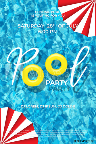 334x500 Pool Party Announcement Template Vector Swimming Rings, Umbrellas