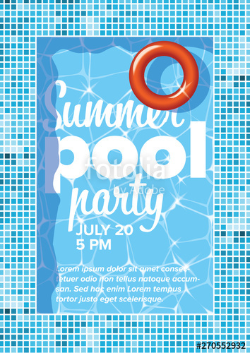 354x500 Vector Pool Party Invitation Flyer Poster Template Stock Image