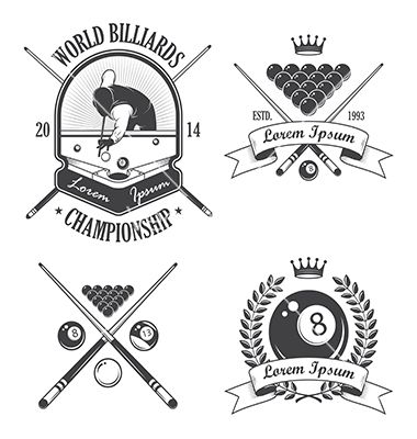 380x400 Set Of Billiards Emblems Labels And Logo Pool Vector