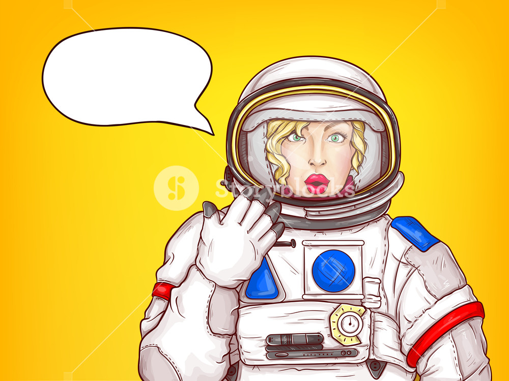 Vector Pop Art Surprised Astronaut Woman In Space Suit With Bubble 1000x750 Vector Pop Art Surprised Astronaut Woman In Space Suit With Bubble