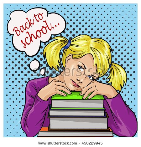 450x470 Back To School Bubble Pop Art Sad Schoolgirl With Books Vector