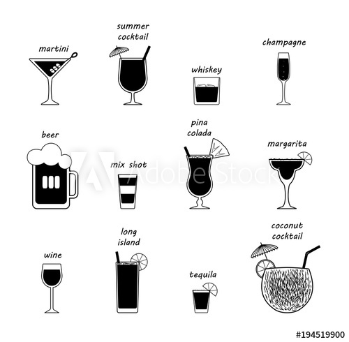 500x490 Vector Popular Drink Types With Every Piece Isolated Names