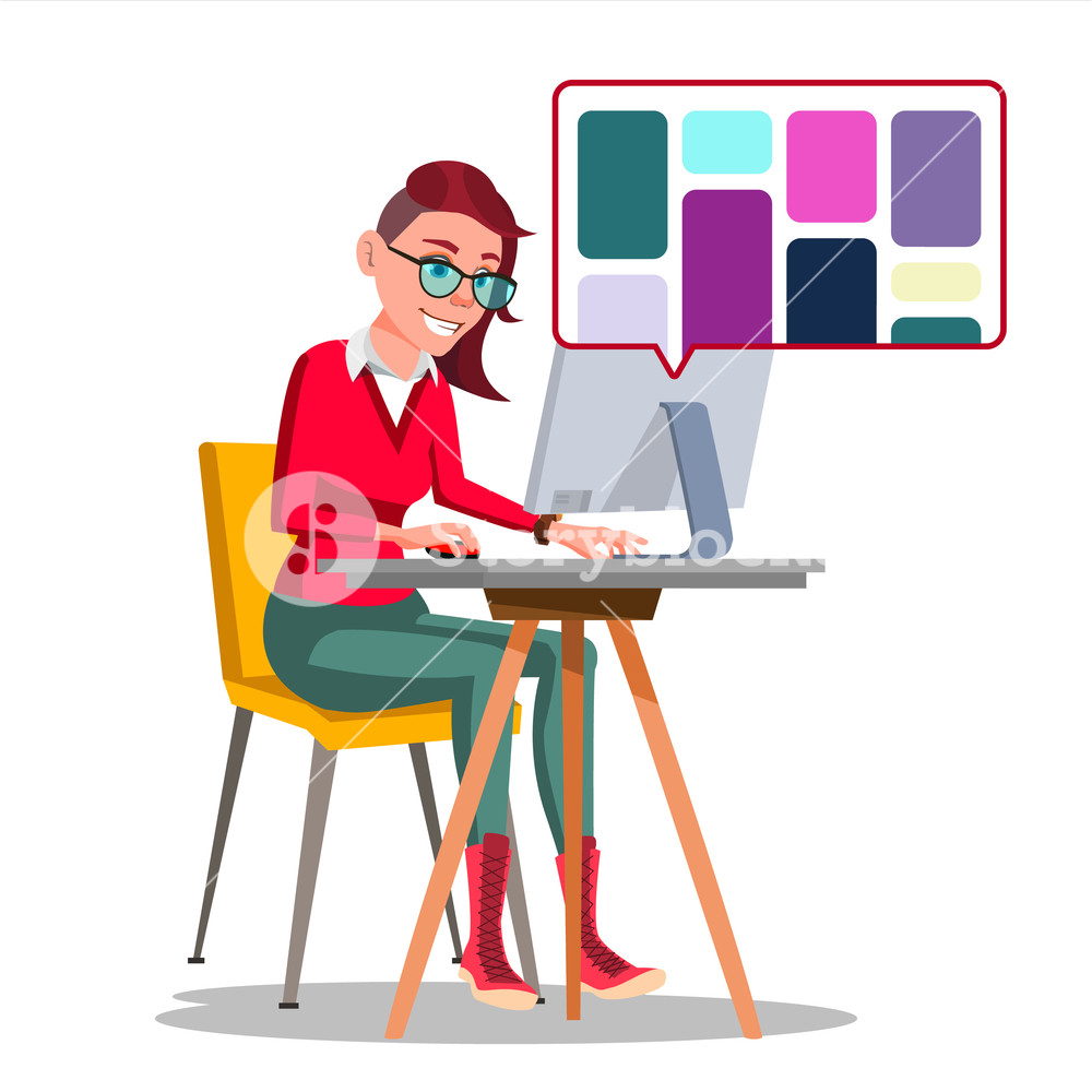1000x1000 Graphic Designer Working Vector Woman Searching For References
