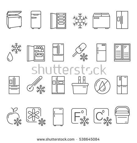 450x470 Outline Fridge Icons, Signs And Symbols Set Kitchen Appliances