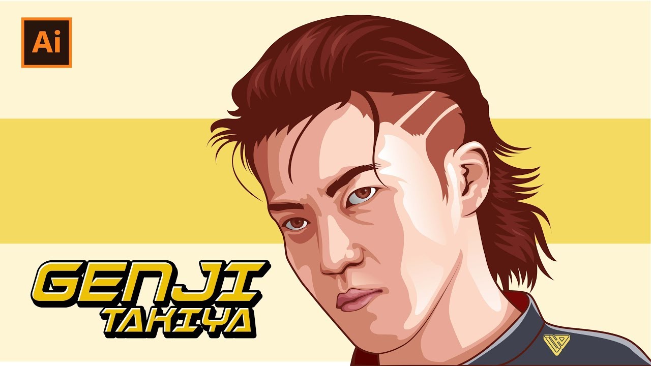 Draw Vector Portrait Genji Takiya Adobe Illustrator 1280x720 Draw Vector Portrait Genji Takiya Adobe Illustrator