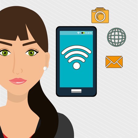 450x450 Woman Smartphone App Vector Illustration Graphic Royalty Free