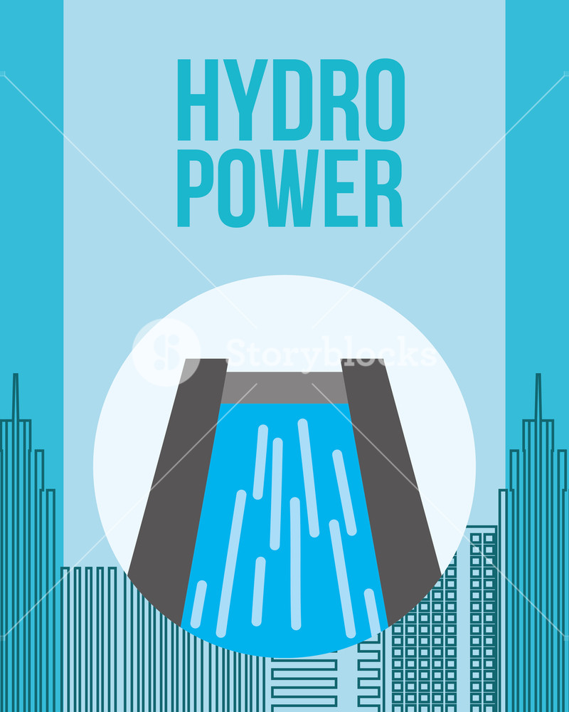 800x1000 Hydro Power City Urban Energy Alternative Vector Illustration