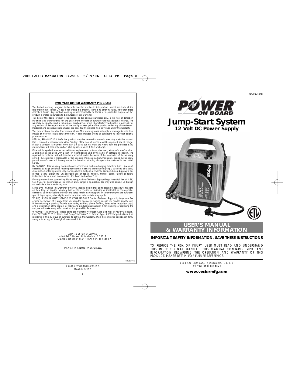 954x1235 Vector Power On Board User Manual Pages