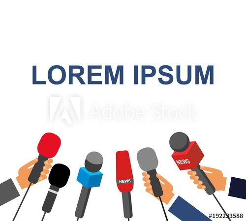 500x450 Hands Holding A Microphone, Press Conference, Vector Illustration