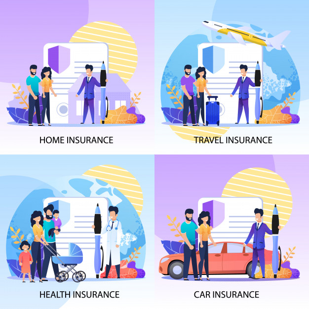 Property, Health, Travel Insurance Services Set Vector Premium 626x626 Property, Health, Travel Insurance Services Set Vector Premium