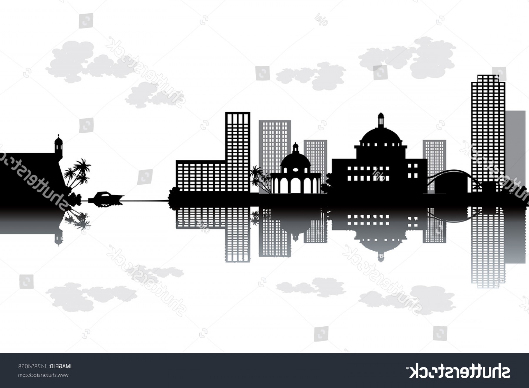 1800x1321 Puerto Rico Skyline Black White Vector Wallkeeper