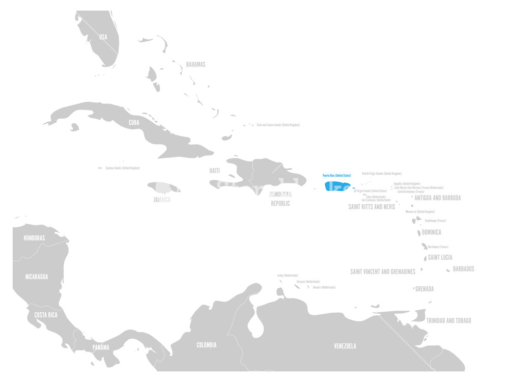 1000x750 Puerto Rico Blue Marked In The Map Of Caribbean Vector