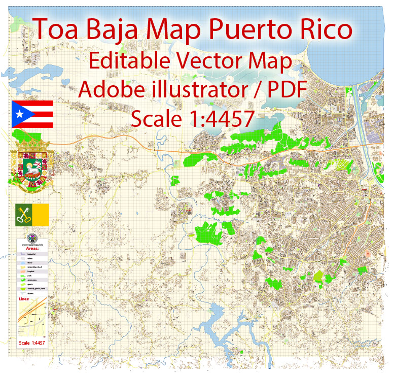 775x735 Toa Baja Map Vector Puerto Rico Exact City Plan Detailed Street