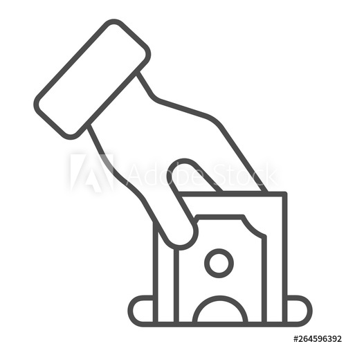 500x500 Hand Putting Money Thin Line Icon Deposit Vector Illustration