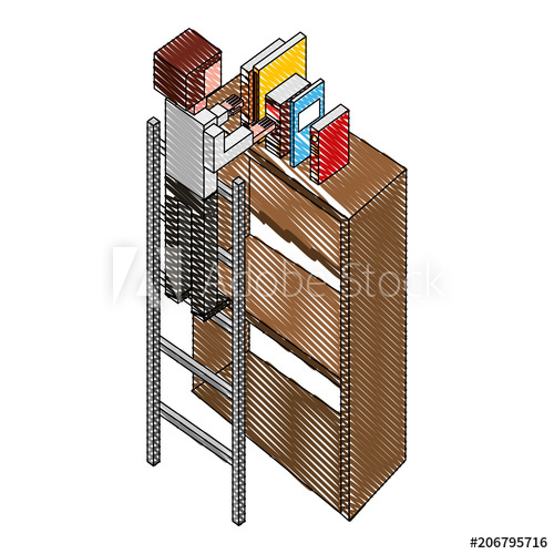 500x500 Man Employee In Stairs Putting Books On Bookshelf Isometric Vector