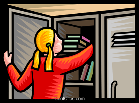 480x355 Student Putting Books In Her Locker Royalty Free Vector Clip Art