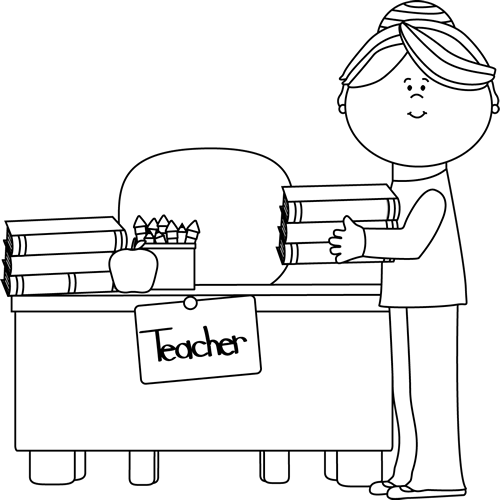 500x500 Black And White Teachers Putting Books On Desk Clip Art