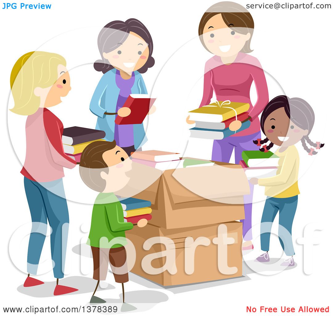 1080x1024 Clipart Of Chidlren And Women Putting Donated Books In Boxes