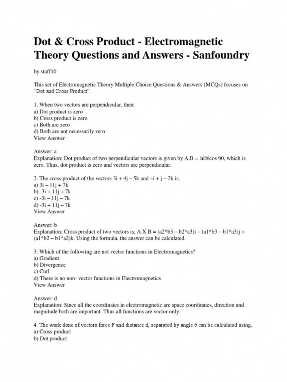 Questions Answers On Vector Analysis And Applications Docx Soidergi 1105x1473 Questions Answers On Vector Analysis And Applications Docx Soidergi
