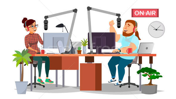 600x337 Radio Dj Man And Woman Vector Broadcasting Modern Radio Station