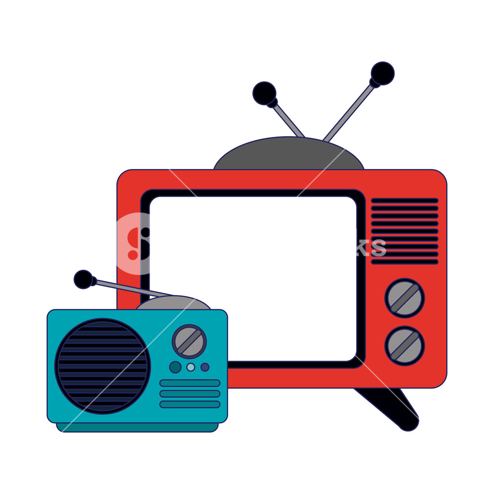 1000x1000 Old Television And Radio Cartoons Vector Illustration Graphic