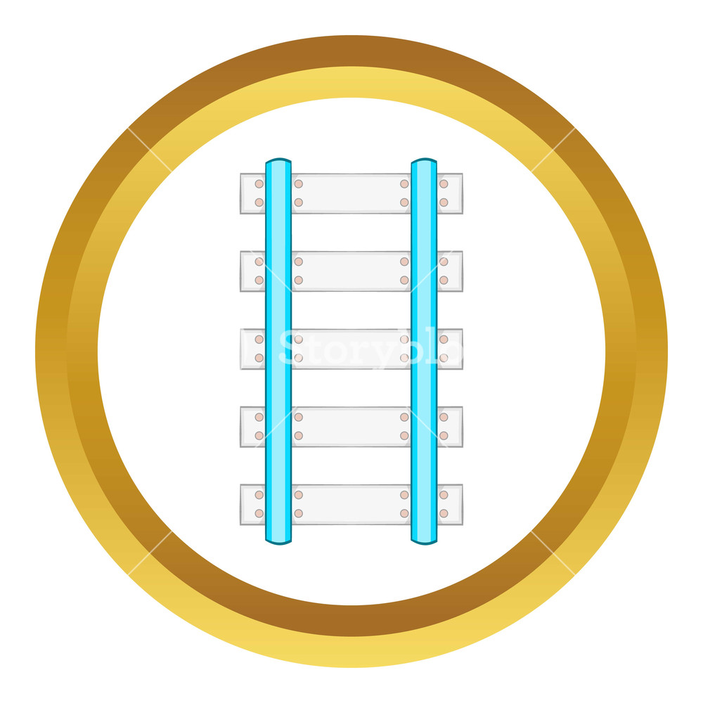 1000x1000 Rails And Sleepers Vector Icon In Golden Circle, Cartoon Style