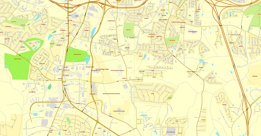 1000x523 Raleigh, North Carolina, Us, Vector Map Adobe Illustrator Editable