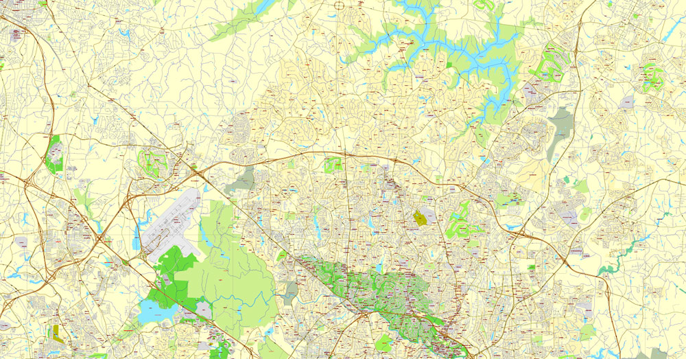 1000x523 Raleigh, North Carolina, Us, Vector Map Adobe Illustrator Editable