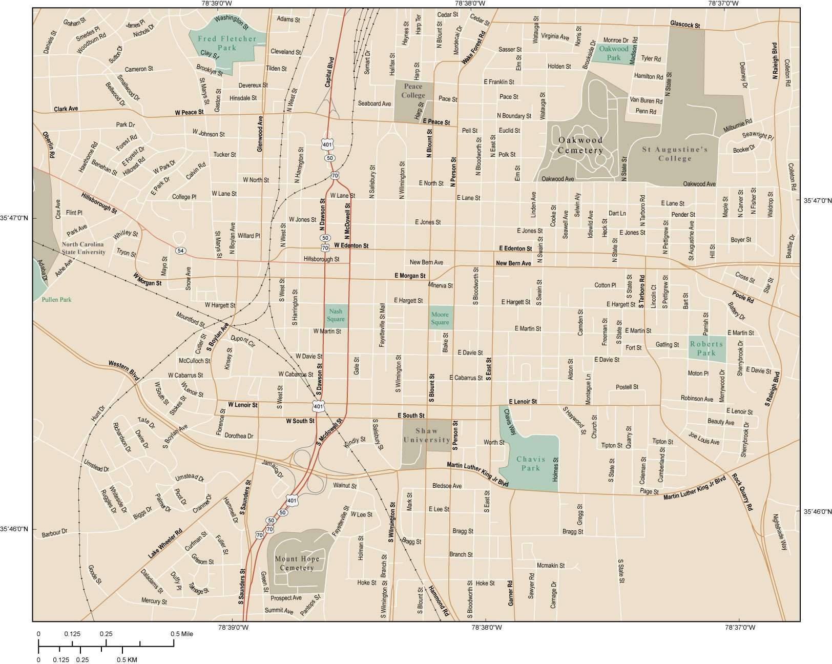 1624x1296 Raleigh Map With Local Streets In Adobe Illustrator Vector Format