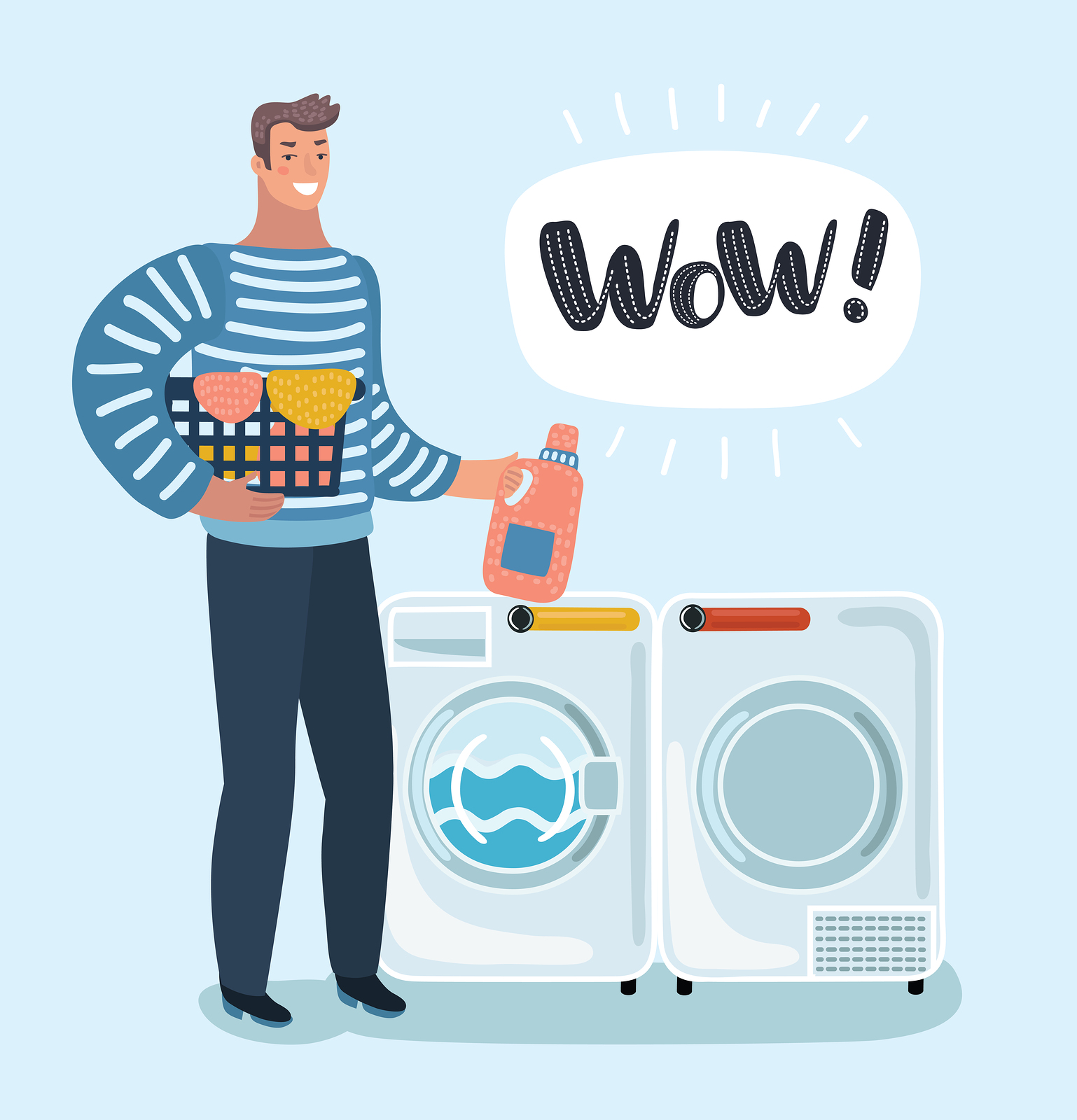 1538x1600 Vector Cartoon Illustration Of Young Character Holding A Laundry