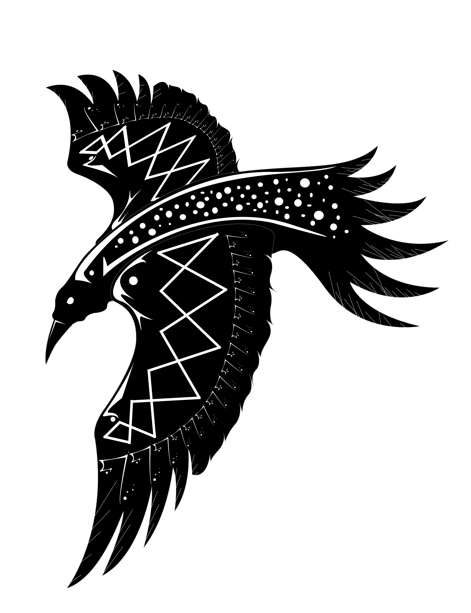 1628x2118 White Ink Vector Raven Tattoo Design