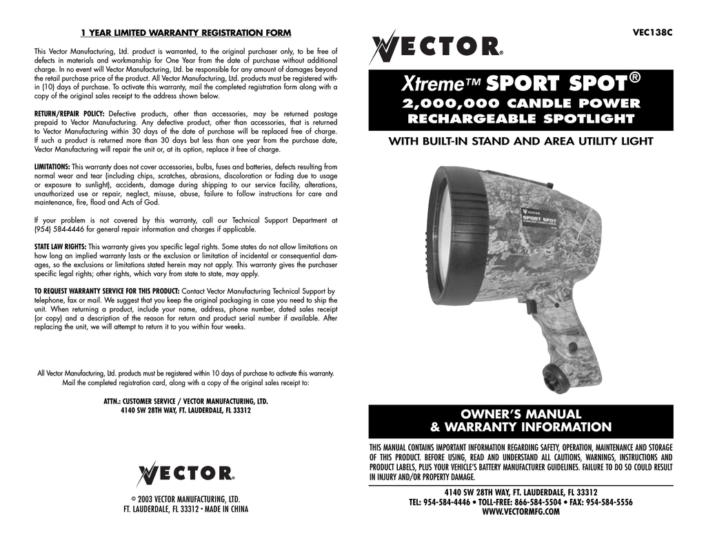 1024x791 Vector Sportspot Owner`s Manual
