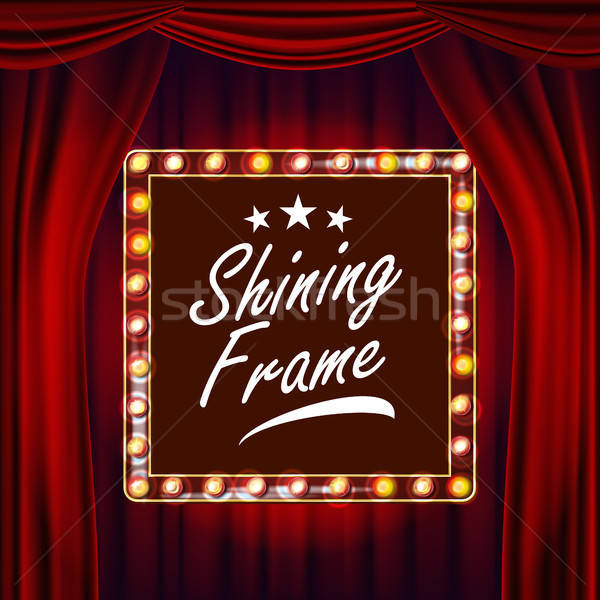 600x600 Gold Frame Light Bulbs Vector Red Background Realistic Retro