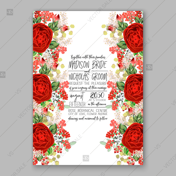Red Rose Wedding Invitation Vector Floral Background Custom 600x600 Red Rose Wedding Invitation Vector Floral Background Custom