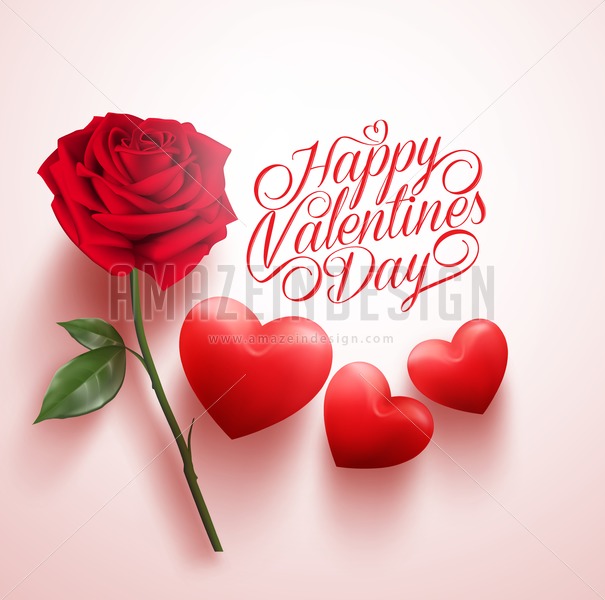 Vector Red Rose And Hearts With Happy Valentines 605x600 Vector Red Rose And Hearts With Happy Valentines